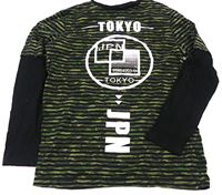 Černo-zelené pruhované triko s potiskem zn. F&F