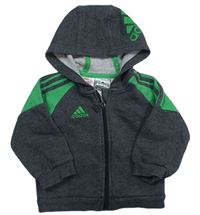 Tmavošedo-zelená propínací mikina s logem a kapucí zn. Adidas