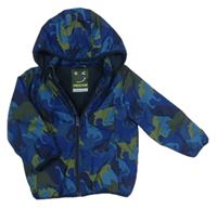 Tmavomodro-modro-khaki šusťáková jarní zateplená bunda s kapucí a diny zn. Next