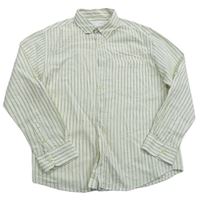 Bílo-khaki pruhovaná lněná košile zn. Zara