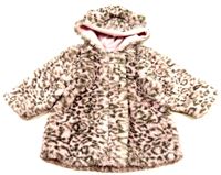 Šedo-růžový vzorovaný chlupatý kabát 
