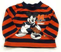Tmavomodro-oranžové pruhované triko s Mickey Mousem zn. Disney