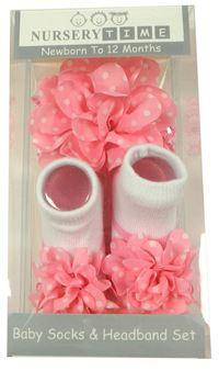 Nové - 2set - Růžovo-bílé ponožky + čelenka zn. Nursery Time 