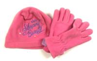 Set - Růžová fleecová čepička s nápisy + rukavičky zn. Ladybird + Disney vel. 4/8 let