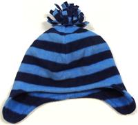 Tmavomodro-modrá pruhovaná fleecová čepička zn.F&F; 6-12m