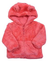 Růžová chlupatá zateplená bunda s kapucí zn. Mothercare