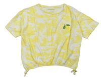 Žluto-bílé batikované crop tričko s citronem z flitrů zn. Primark