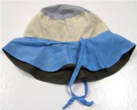 Hnědo-okrovo-modro-béžovo-šedý oboustranný šusťákový klobouček 