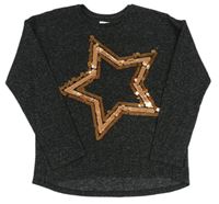Černé melírované úpletové triko s hvězdou z flitrů zn. F&F