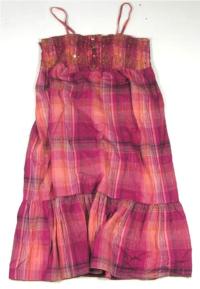 Outlet - Dámské růžovo- oranžové kostkované žabičkové šaty s flitry zn. Bm