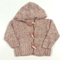 Růžovo-hnědý melírovaný propínací svetřík s kapucí zn. Mothercare