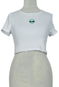 Dámské bílé crop tričko s mimozemšťanem zn. H&M