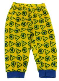 Žluto-modré chlupaté pyžamové kalhoty se vzorem 