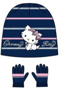Nové - 2set - Tmavomodrá čepička+rukavičky s Kitty a proužky zn. Sanrio