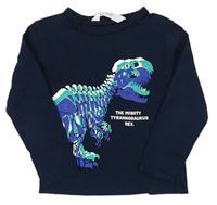Tmavomodré triko s dinosaury zn. H&M