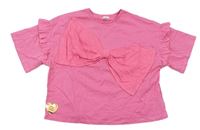 Růžové crop tričko s mašlí a volánky zn. RIVER ISLAND
