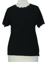 Dámksé černé žebrované tričko s krajkou zn. Primark 