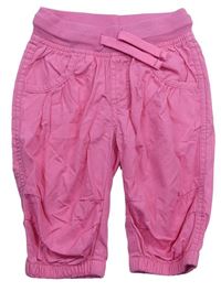 Růžové plátěné crop kalhoty s úpletovým pasem zn. Kiki&Koko