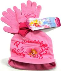 Outlet - 2set- Růžová čepička s kšiltem+rukavičky se Šípkovou Růženkou zn. Disney