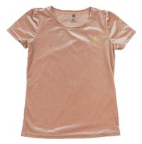 Růžové sametové tričko s výšivkou zn. Hema 
