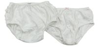 2x kalhotky pod šaty - bílé s volánky + bílé s květy a volánky