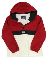 Červeno-černo-bílá šusťáková jarní bunda s kapucí zn. George