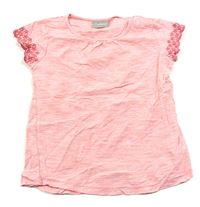 Růžovo-bílé pruhované tričko s výšivkou 