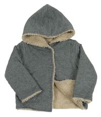 Šedý propínací zateplený svetr s kapucí zn. Zara