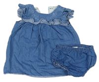 2 set - Modré lehké riflové šaty s volánkem + kalhotky pod šaty zn. Matalan