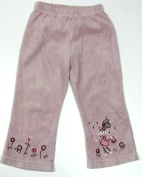 Starorůžové sametové kalhoty s kytičkami