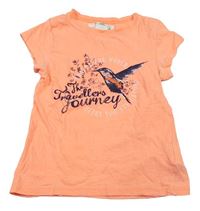 Neonově oranžové tričko s ptáčkem zn. H&M