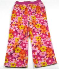 Růžové fleecové kalhoty s kytičkami zn. Kidskorner