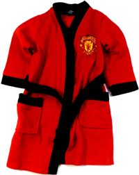 Červeno-černý fleecový župánek s výšivkou Manchester United