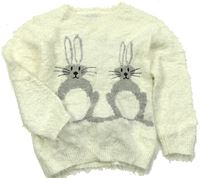 Bílý chlupatý svetr s králíčky zn. Y.d.