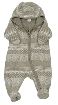 Šedohnědo-bílá vzorovaná fleecová podšitá kombinéza s kapucí zn. H&M