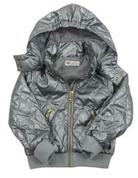 Stříbrná šusťáková jarní zateplená bunda s kapucí zn. H&M