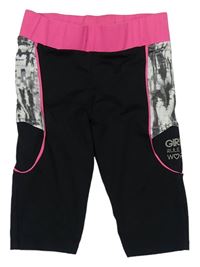 Černo-neonově růžovo-bílé sportovní elastické kraťasy zn. F&F