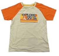 Béžovo-oranžové tričko s pruhy a nápisy zn. Mountain Warehouse