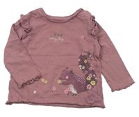 Starorůžové triko s veverkou a květy zn. F&F