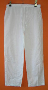 Dámské bílé plátěné kalhoty s proužky