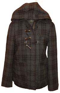 Dámská černo-šedá kostkovaná vlněná bunda s kapucí zn. H&M