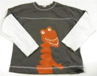 Šedo-bílé triko s dinosaurem 