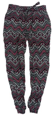 Černo-bílo-růžové vzorované volné kalhoty zn. Yd.