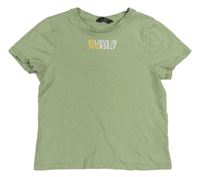 Světlekhaki crop tričko s nápisem zn. Primark