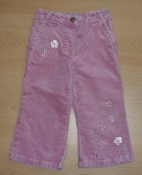 Růžové sametové riflové kalhoty s kytičkami zn. Next