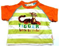 Zeleno-bílo-oranžové pruhované tričko s Tygrem zn. George
