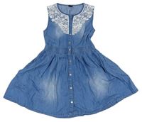 Modré lehké riflové propínací šaty s krajkou zn. Y.F.K.