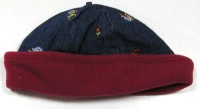 Modrý riflový oteplený klobouček s kytičkami zn. Mothercare