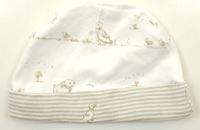 Bílo-béžová bavlněná čepice s obrázky 