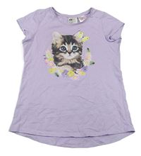 Levandulové tričko s kočičkou zn. H&M